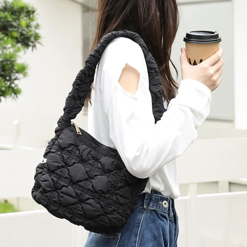 Fashion Nylon Shoulder Bags Tote Handbag Underarm Bag Quilted Winter Versatile Bags for Women Girls