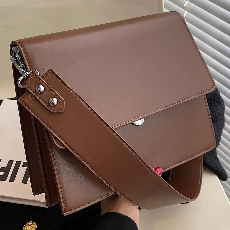 Fashion OL Women Business Briefcases PU Leather Wide Shoulder Strap ShoulderBags Messenger Bags Torebki  Bolso Mujer