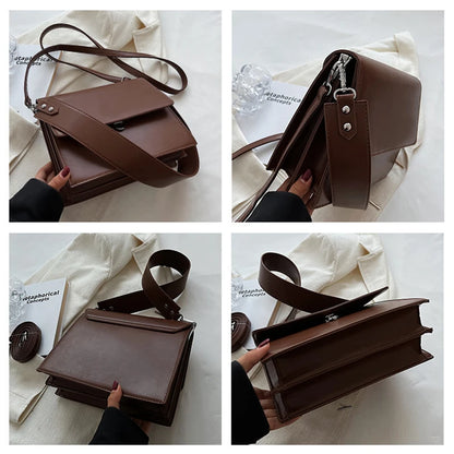Fashion OL Women Business Briefcases PU Leather Wide Shoulder Strap ShoulderBags Messenger Bags Torebki  Bolso Mujer