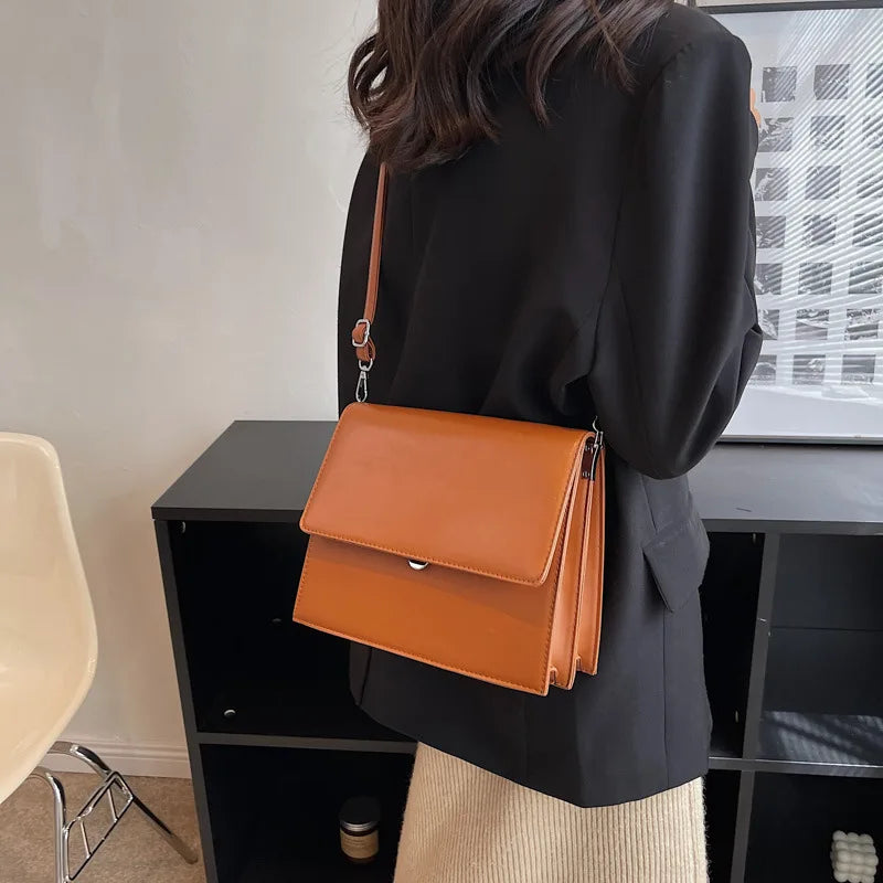 Fashion OL Women Business Briefcases PU Leather Wide Shoulder Strap ShoulderBags Messenger Bags Torebki  Bolso Mujer