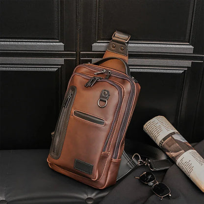 Fashion PU Leather Men Korean Style Chest Pack Casual Crossbody Large Capacity Shoulder Bag For Male