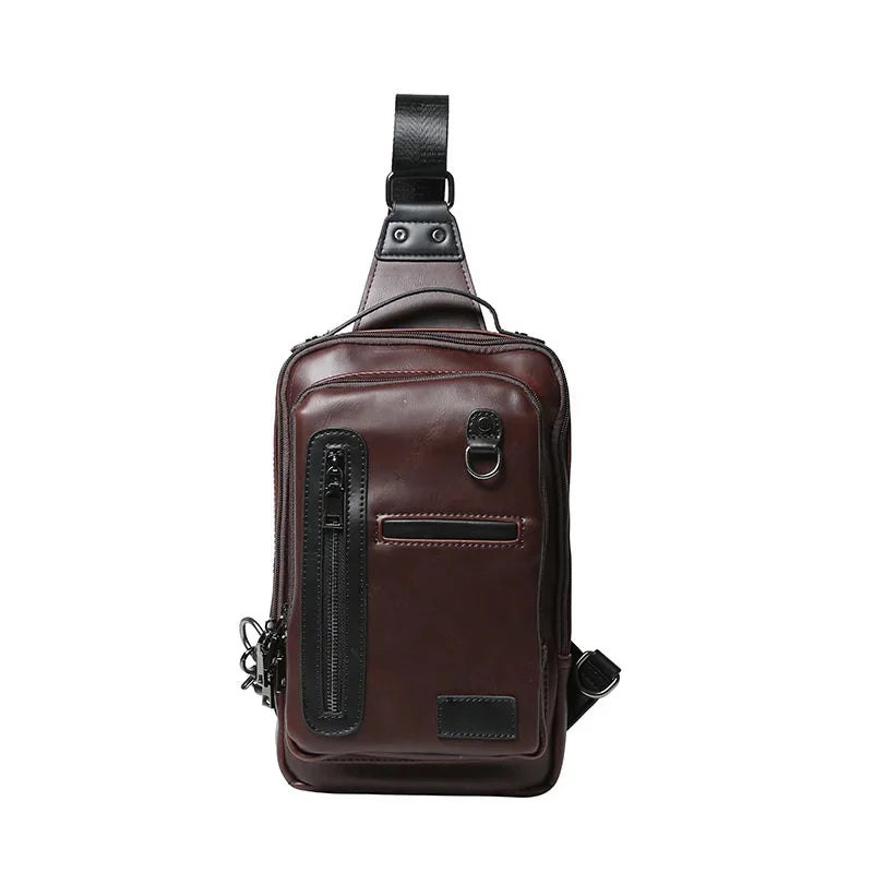 Fashion PU Leather Men Korean Style Chest Pack Casual Crossbody Large Capacity Shoulder Bag For Male