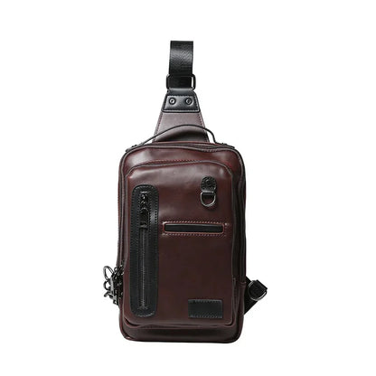 Fashion PU Leather Men Korean Style Chest Pack Casual Crossbody Large Capacity Shoulder Bag For Male