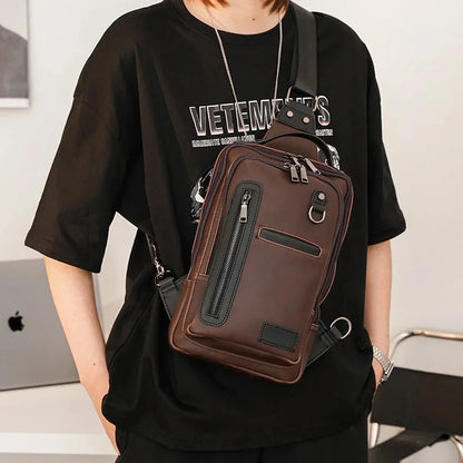 Fashion PU Leather Men Korean Style Chest Pack Casual Crossbody Large Capacity Shoulder Bag For Male