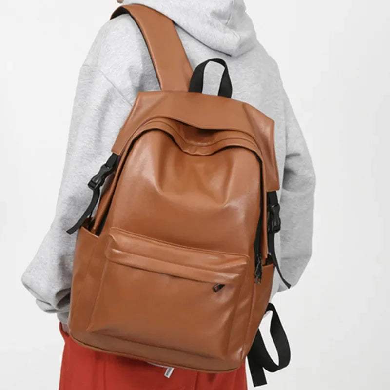 Fashion PU Leather Men Women Waterproof Travel Backpack Business Laptop Bag Korean Student School bags For Boys