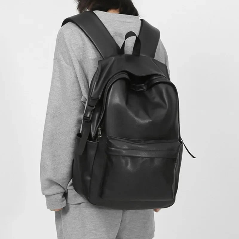 Fashion PU Leather Men Women Waterproof Travel Backpack Business Laptop Bag Korean Student School bags For Boys