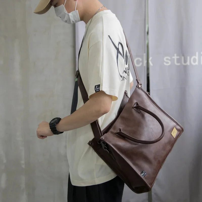 Fashion PU Leather Men's Handbag Large Capacity Male Shoulder Messenger Man Business LaptopTote Bag