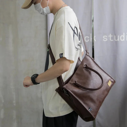 Fashion PU Leather Men's Handbag Large Capacity Male Shoulder Messenger Man Business LaptopTote Bag
