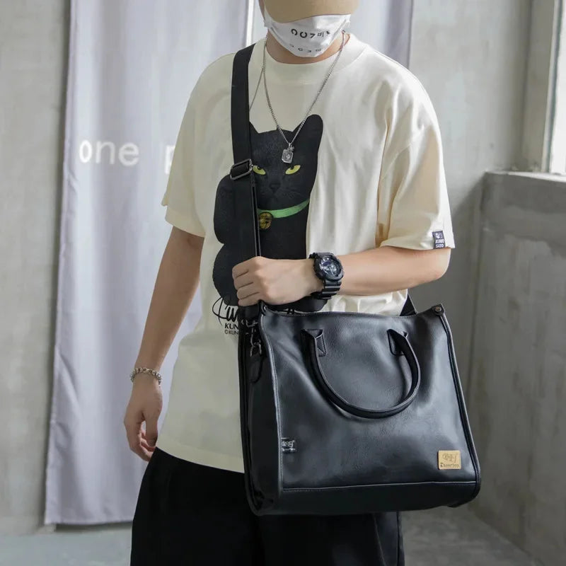 Fashion PU Leather Men's Handbag Large Capacity Male Shoulder Messenger Man Business LaptopTote Bag
