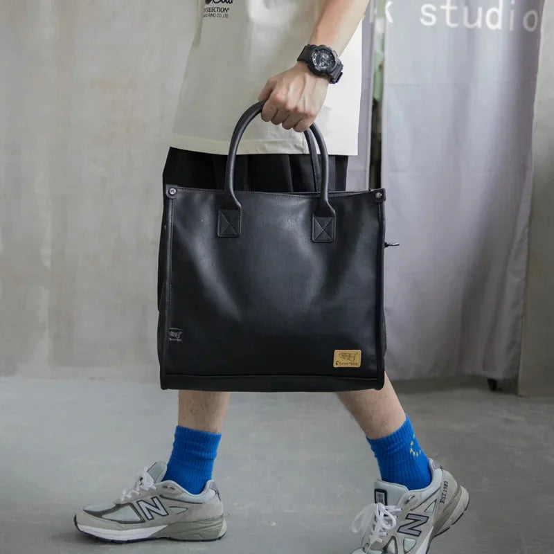 Fashion PU Leather Men's Handbag Large Capacity Male Shoulder Messenger Man Business LaptopTote Bag