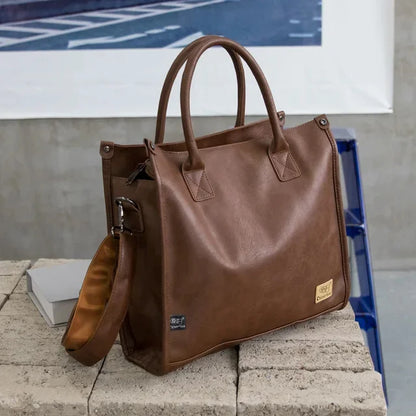 Fashion PU Leather Men's Handbag Large Capacity Male Shoulder Messenger Man Business LaptopTote Bag