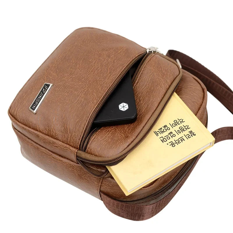Fashion PU Leather Men's Shoulder Large Capacity Male Crossbody Business Messenger Casual Sling Bag