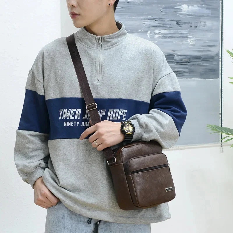 Fashion PU Leather Men's Shoulder Large Capacity Male Crossbody Business Messenger Casual Sling Bag