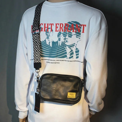 Fashion PU Leather Men's Small Crossbody Wide Strap Shoulder Male Vintage Messenger Casual Travel Sling Bag