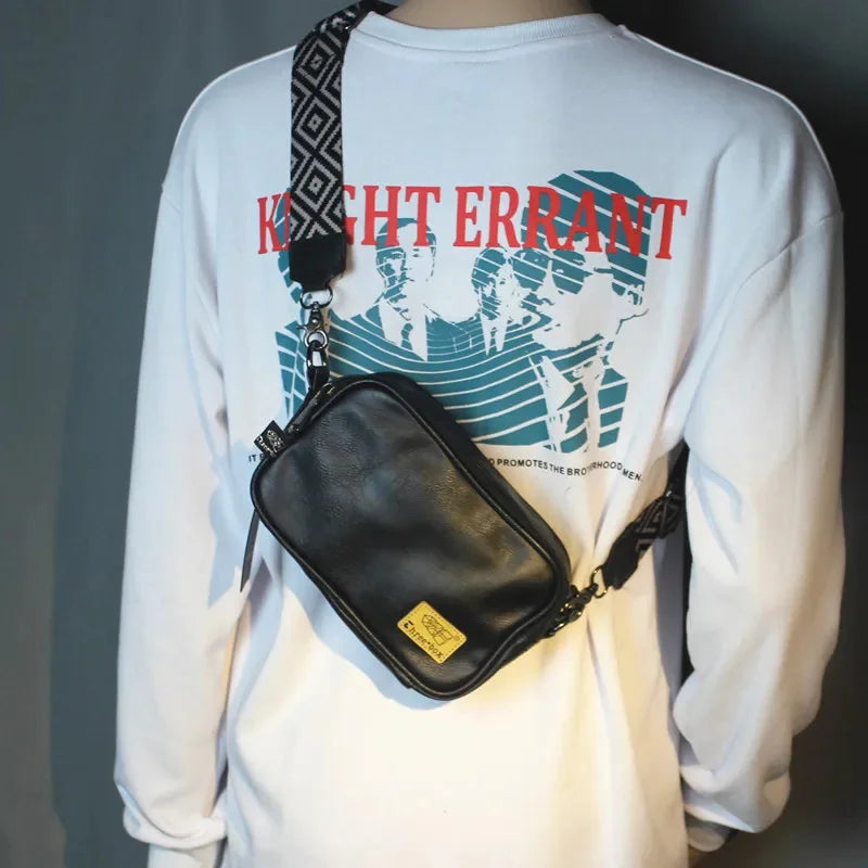 Fashion PU Leather Men's Small Crossbody Wide Strap Shoulder Male Vintage Messenger Casual Travel Sling Bag