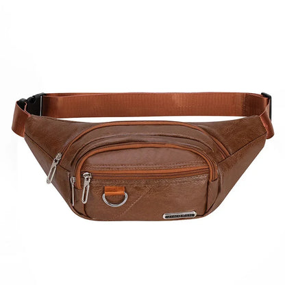Fashion PU Leather Men's Waist Outdoor Chest Large Capacity Male Crossbody Cell Phone Bag Waterproof Fanny Packs