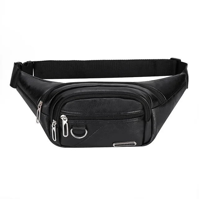 Fashion PU Leather Men's Waist Outdoor Chest Large Capacity Male Crossbody Cell Phone Bag Waterproof Fanny Packs