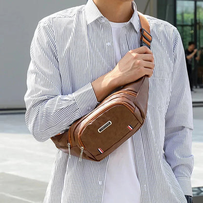 Fashion PU Leather Men's Waist Outdoor Chest Large Capacity Male Crossbody Cell Phone Bag Waterproof Fanny Packs