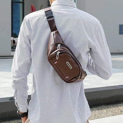 Fashion PU Leather Men's Waist Outdoor Chest Large Capacity Male Crossbody Cell Phone Bag Waterproof Fanny Packs