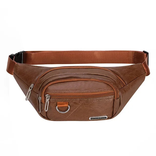 Fashion PU Leather Men's Waist Outdoor Chest Large Capacity Male Crossbody Cell Phone Bag Waterproof Fanny Packs