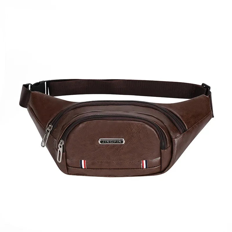 Fashion PU Leather Men's Waist Outdoor Chest Large Capacity Male Crossbody Cell Phone Bag Waterproof Fanny Packs
