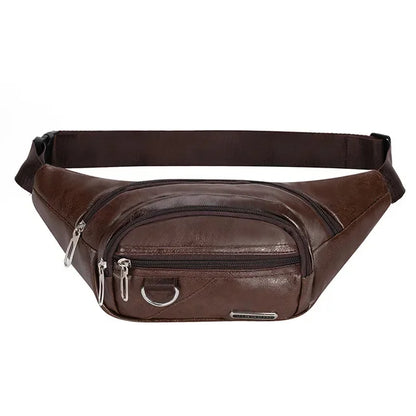 Fashion PU Leather Men's Waist Outdoor Chest Large Capacity Male Crossbody Cell Phone Bag Waterproof Fanny Packs