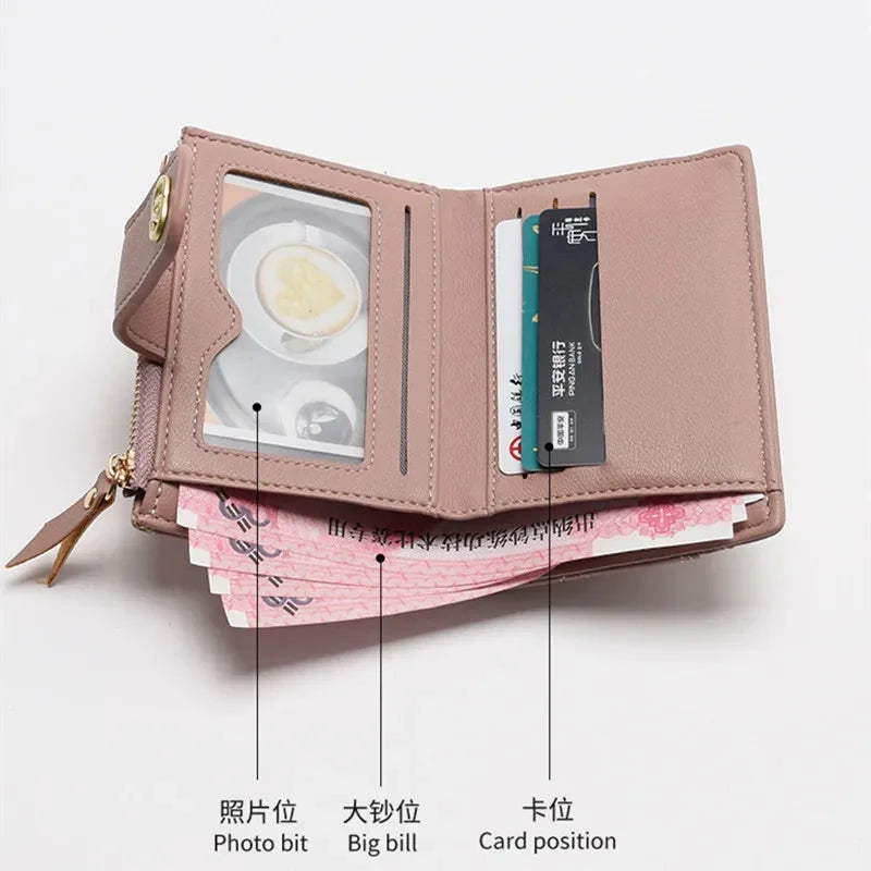 Fashion PU Leather Women's Wallet Zipper Small Coin Purse Multifunction Female Card Holder Cute Money Clip For Ladies