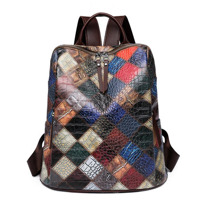 Fashion Patchwork Women Leather Backpacks 2023 NEW Large Capacity Travel School Bag Female Retro Shoulder Bag Bagpack mochila