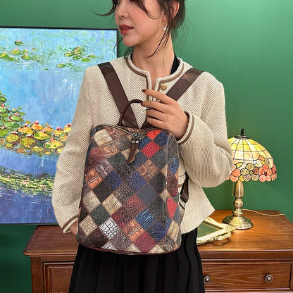 Fashion Patchwork Women Leather Backpacks 2023 NEW Large Capacity Travel School Bag Female Retro Shoulder Bag Bagpack mochila