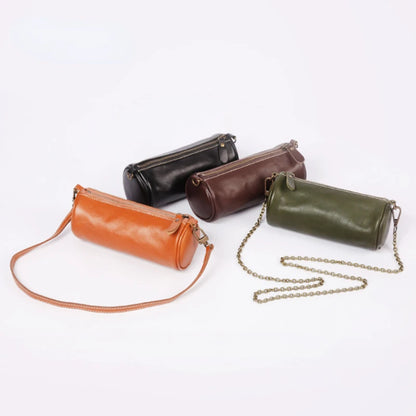 Fashion Plant-tanned Leather Handmade Bag Casual Chains Underarm Shoulder Bag 2024 New All-match Zip Up Barrel-shaped Bolsos