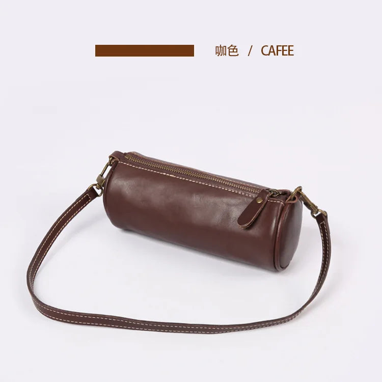 Fashion Plant-tanned Leather Handmade Bag Casual Chains Underarm Shoulder Bag 2024 New All-match Zip Up Barrel-shaped Bolsos
