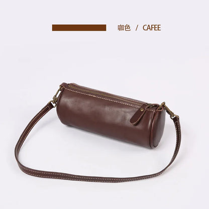 Fashion Plant-tanned Leather Handmade Bag Casual Chains Underarm Shoulder Bag 2024 New All-match Zip Up Barrel-shaped Bolsos