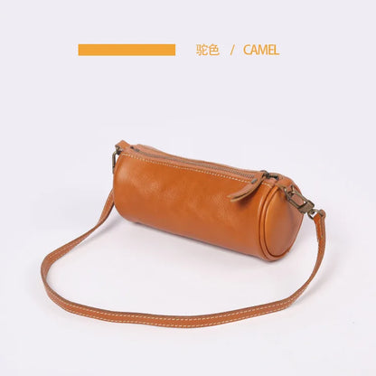 Fashion Plant-tanned Leather Handmade Bag Casual Chains Underarm Shoulder Bag 2024 New All-match Zip Up Barrel-shaped Bolsos