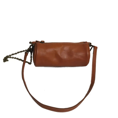 Fashion Plant-tanned Leather Handmade Bag Casual Chains Underarm Shoulder Bag 2024 New All-match Zip Up Barrel-shaped Bolsos