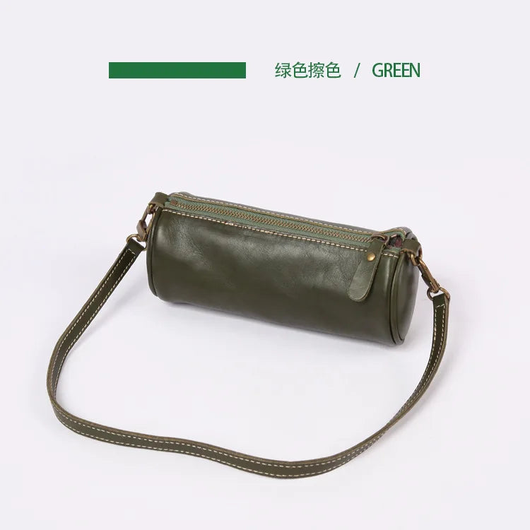 Fashion Plant-tanned Leather Handmade Bag Casual Chains Underarm Shoulder Bag 2024 New All-match Zip Up Barrel-shaped Bolsos