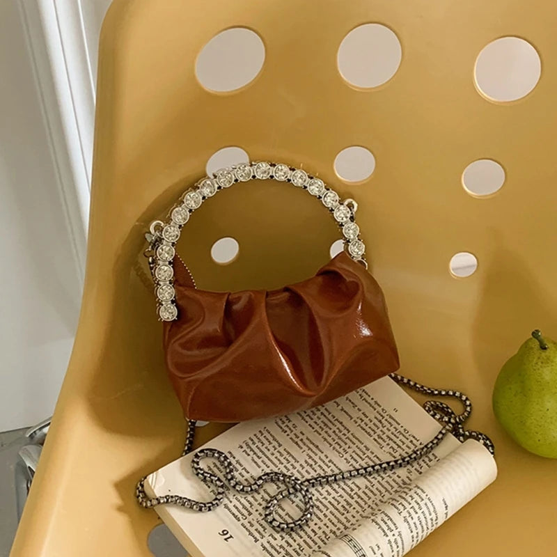 Fashion Pleated Shoulder Bags Mini Cellphone Bag Crossbody Bag Ruched Design Trendy Bag Versatile Travel Bag