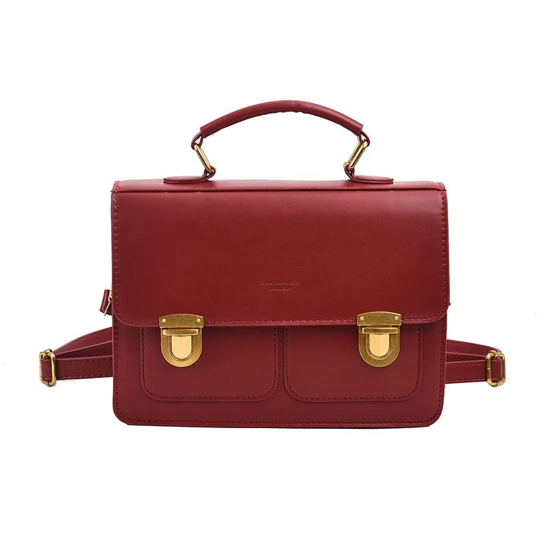 Fashion Preppy Style Women Grils Double Locks PU Backpacks Briefcases Students Colorful HandBags Shoulder Bags