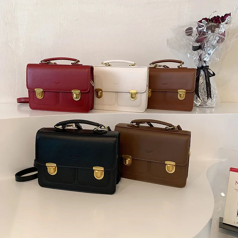 Fashion Preppy Style Women Grils Double Locks PU Backpacks Briefcases Students Colorful HandBags Shoulder Bags