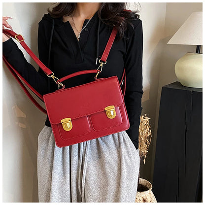 Fashion Preppy Style Women Grils Double Locks PU Backpacks Briefcases Students Colorful HandBags Shoulder Bags