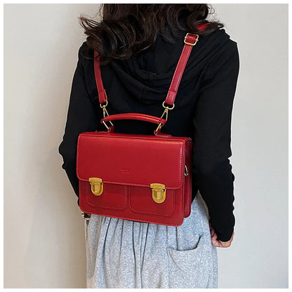 Fashion Preppy Style Women Grils Double Locks PU Backpacks Briefcases Students Colorful HandBags Shoulder Bags