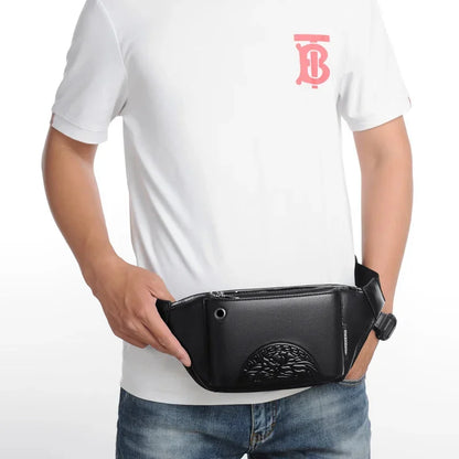 Fashion Printed Men's Waist s PU Leather Chest Large Capacity Fanny Pack Man Belt Pouch Business Shoulder Messenger Bag