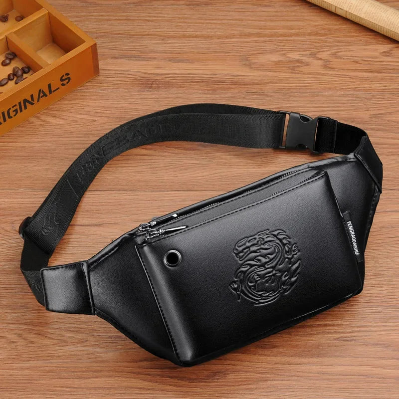 Fashion Printed Men's Waist s PU Leather Chest Large Capacity Fanny Pack Man Belt Pouch Business Shoulder Messenger Bag