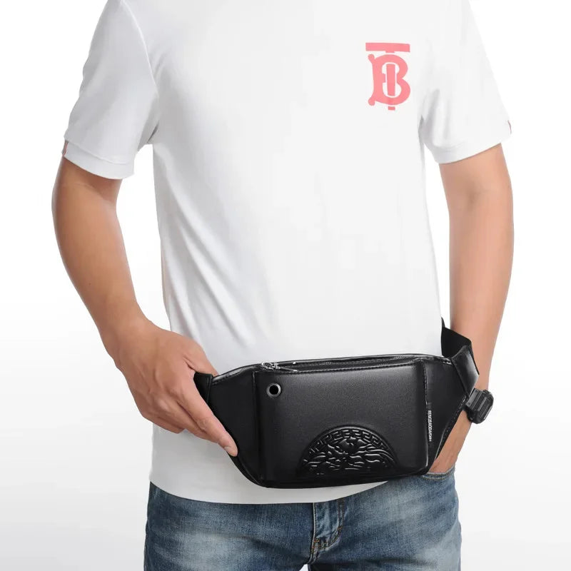 Fashion Printed Men's Waist s PU Leather Chest Large Capacity Fanny Pack Man Belt Pouch Business Shoulder Messenger Bag