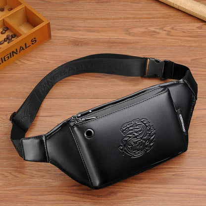 Fashion Printed Men's Waist s PU Leather Chest Large Capacity Fanny Pack Man Belt Pouch Business Shoulder Messenger Bag