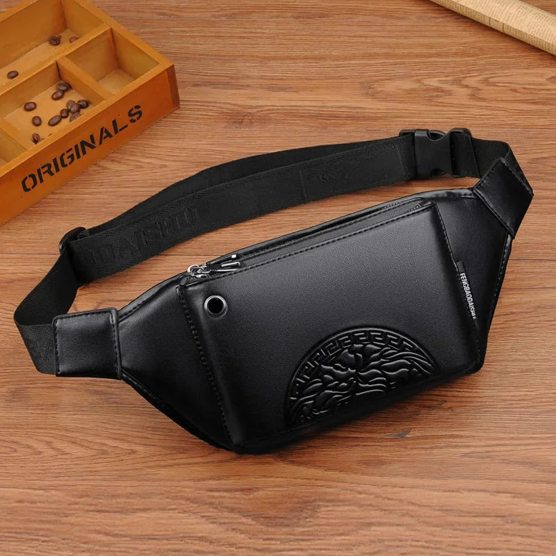 Fashion Printed Men's Waist s PU Leather Chest Large Capacity Fanny Pack Man Belt Pouch Business Shoulder Messenger Bag