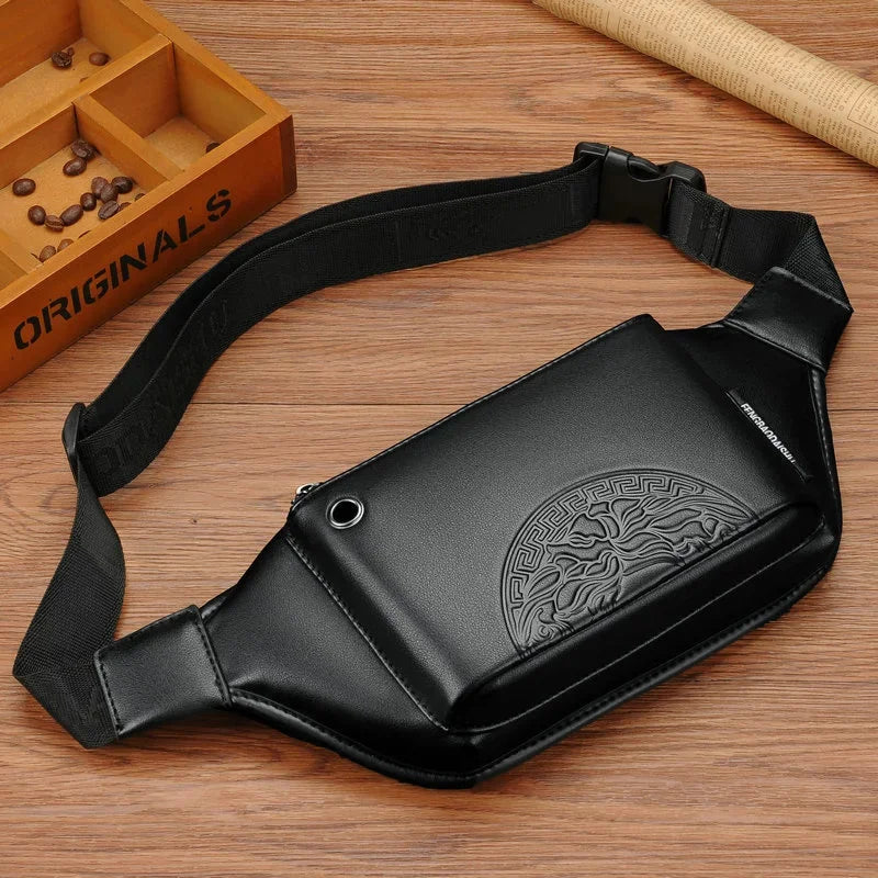 Fashion Printed Men's Waist s PU Leather Chest Large Capacity Fanny Pack Man Belt Pouch Business Shoulder Messenger Bag