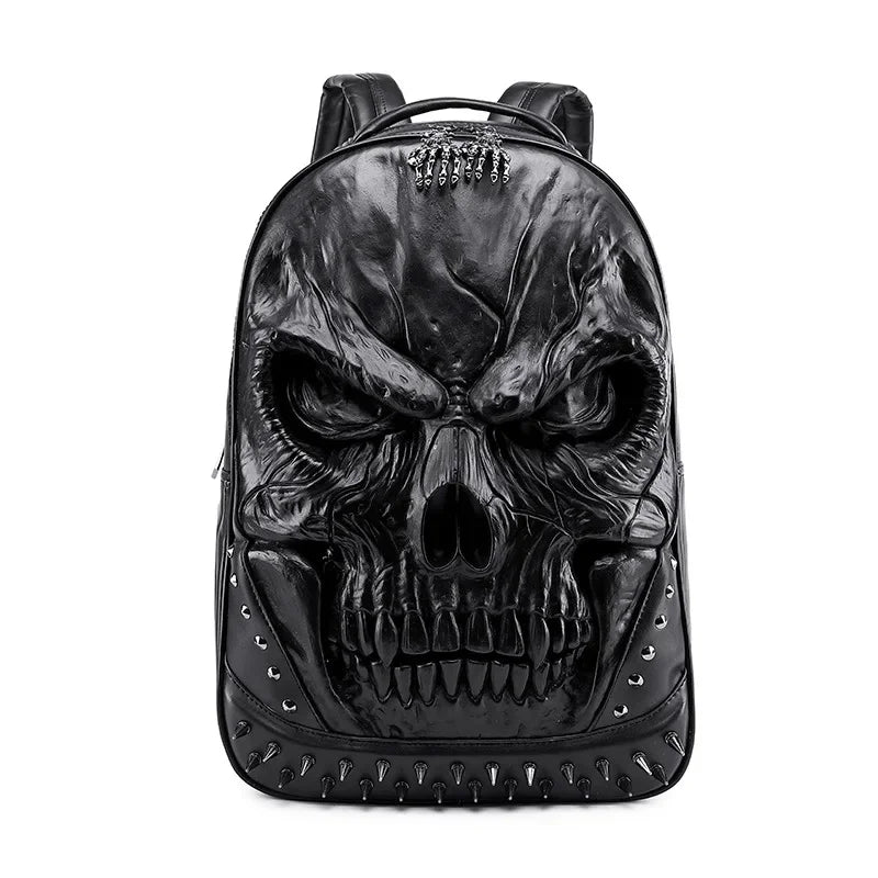 Fashion Relievo Skull Men Trend Leather Teenagers Travel Backpack School For Boys Large Capacity Male Laptop Bag
