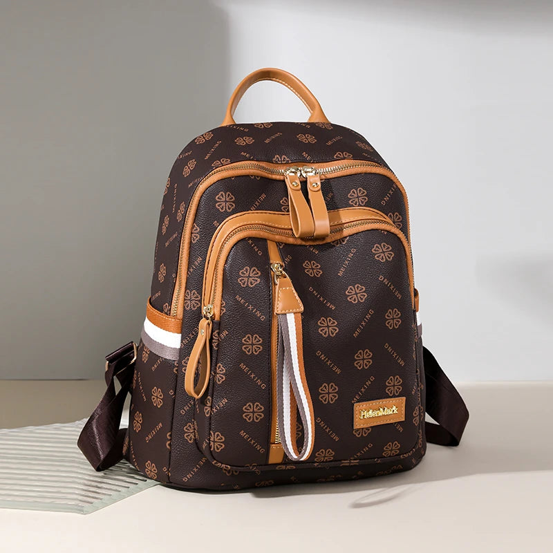 Fashion Retro Girl School Bag Large Capacity High Quality Soft Leather Women's Backpack Trendy Printed Female Shoulder Bags Sac