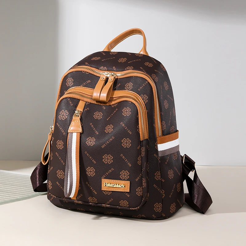 Fashion Retro Girl School Bag Large Capacity High Quality Soft Leather Women's Backpack Trendy Printed Female Shoulder Bags Sac