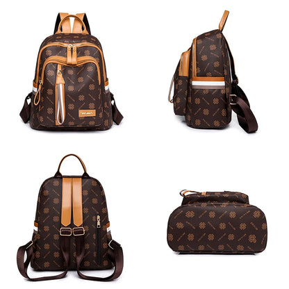 Fashion Retro Girl School Bag Large Capacity High Quality Soft Leather Women's Backpack Trendy Printed Female Shoulder Bags Sac